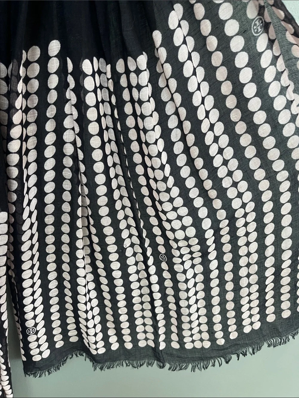Tory Burch Black Scarf with Pink Polka Dot Trim